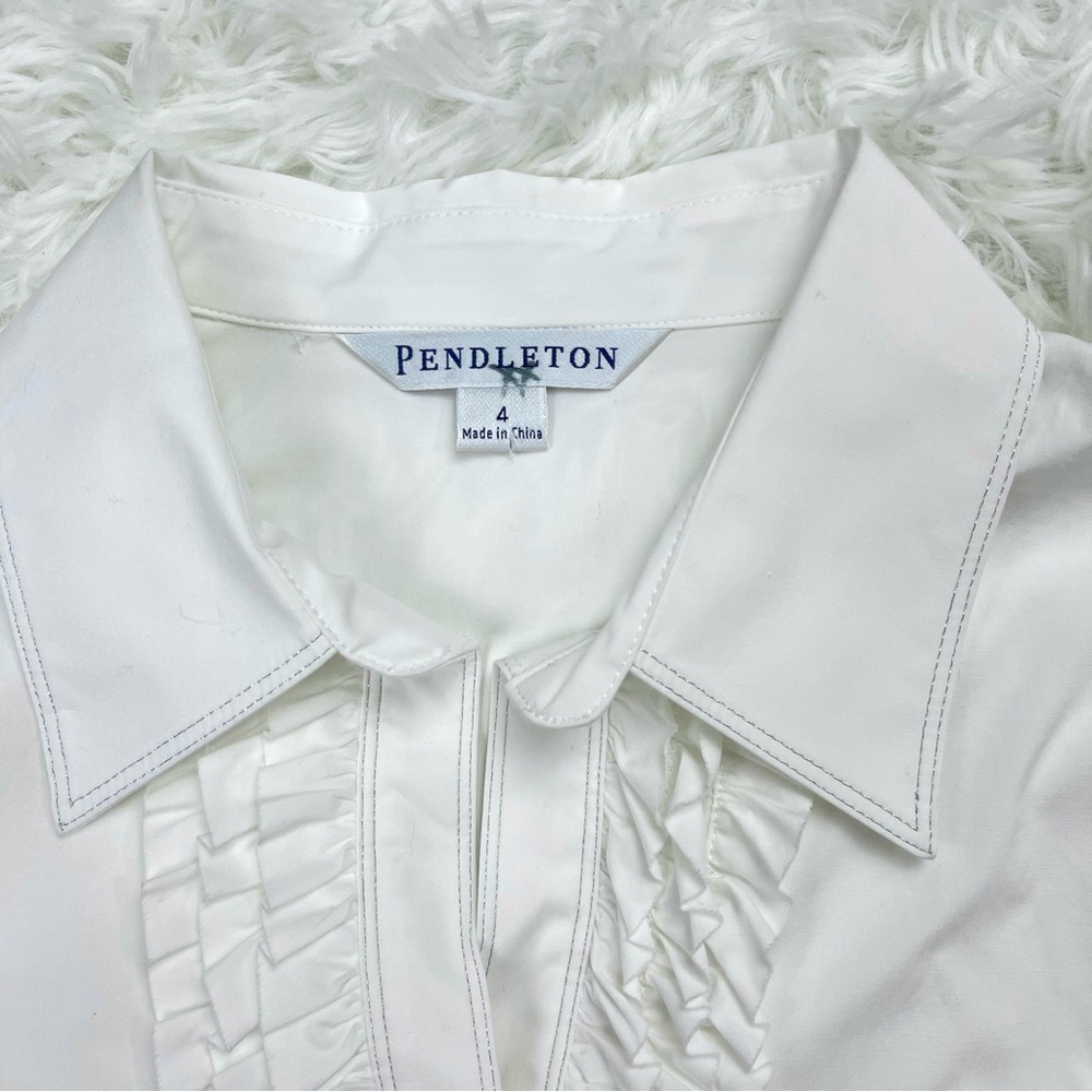 Pendleton White Ruffle Structured Button Down Blo… - image 4